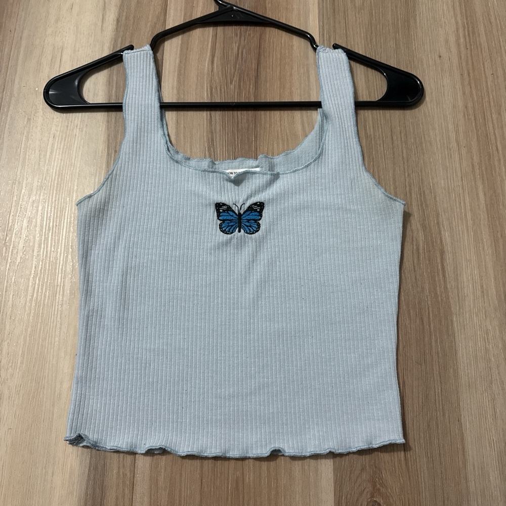 Blue Butterfly Embroidered Women's Top
